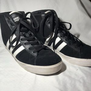 black three stripe adidas high tops